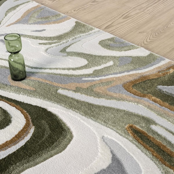 Regal Green 4 ft. x 6 ft. Swirl Lines Polypropylene Area Rug
