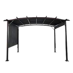 12 ft. x 9 ft. Gray Outdoor Pergola Patio Gazebo, Retractable Shade Canopy, Steel Frame Grape Gazebo