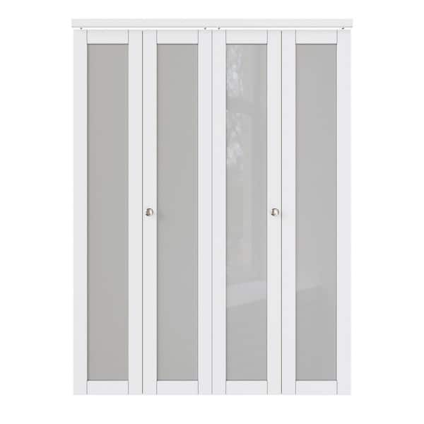 ARK DESIGN 64 in. x 80 in. 1-Lite Tempered Frosted Glass Solid Core White Finished MDF Close Bi-Fold Door with Hardware