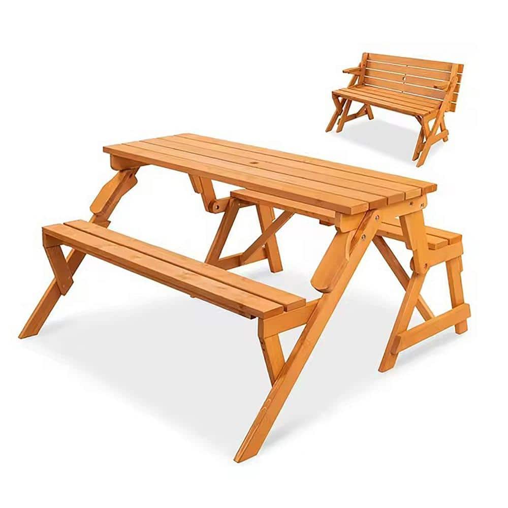 Convertible Hemlock Hardwood Picnic Table and Bench, Light Brown
