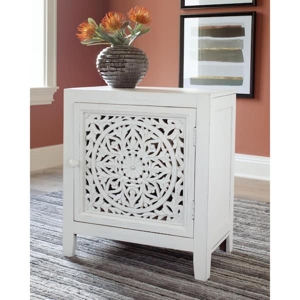 Signature DESIGN BY ASHLEY Fossil Ridge White 27 in. H Accent Cabinet with 1-Shelf