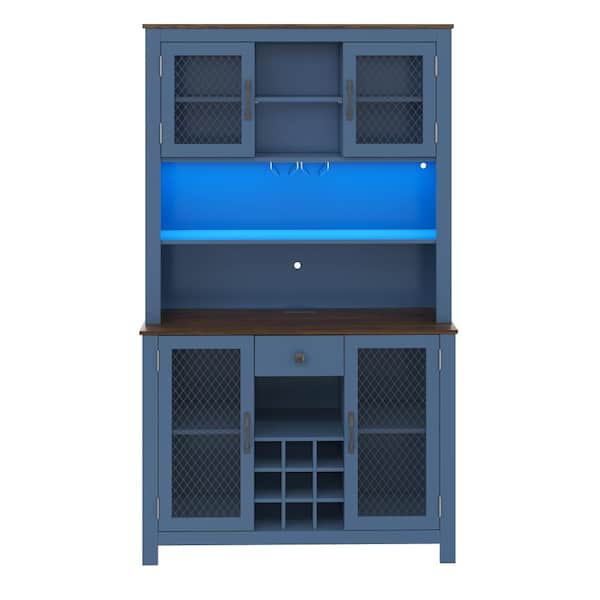 70.9 Inch Kitchen Pantry Storage Cabinet Rustic Buffet Cabinet Navy Blue