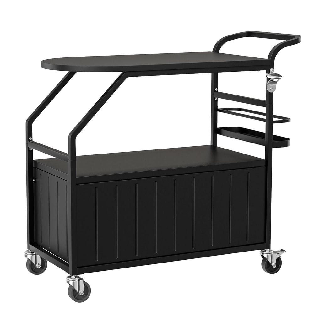80 qt. Black Patio Rolling Cooler Cart with Table