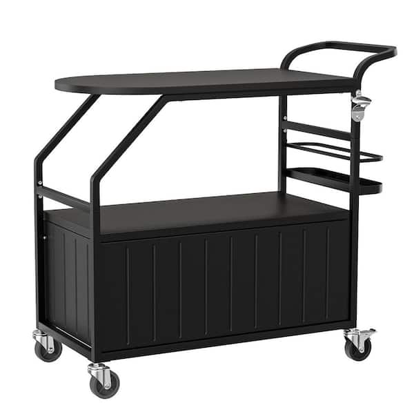 80 qt. Black Patio Rolling Cooler Cart with Table