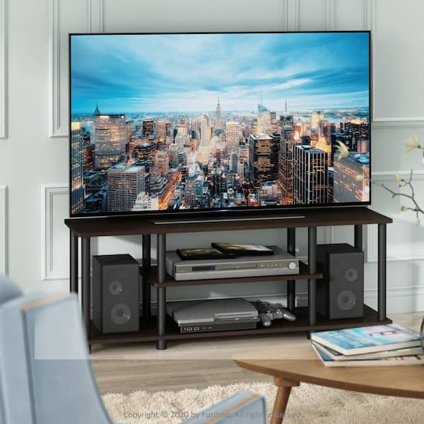 Furinno Turn-N-Tube 44 in. Dark Brown and Black Particle Board TV Stand Fits TVs Up to 55 in. with Cable Management