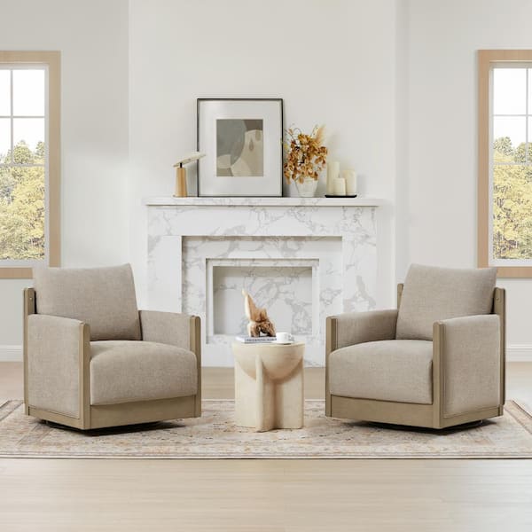 Spruce & Spring Milo Khaki Modern Fabric Swivel Accent Chair with Grey Solid Wood Frame Armchair for Livingroom or Bedroom (Se of 2)