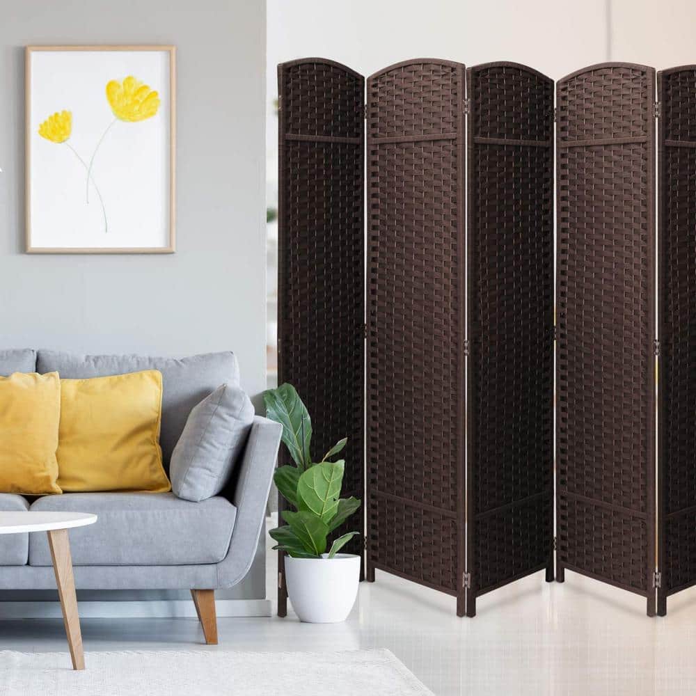 Chocolate Brown 8-Panel Folding Room Divider with Woven Straps