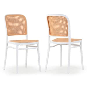 Balto White Plastic Dining Chair with Rattan Detail Set of 2