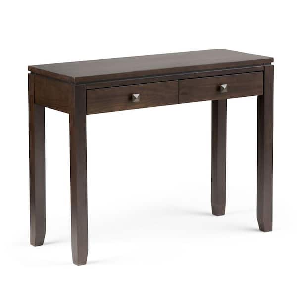 Simpli Home Cosmopolitan 38 in. Coffee Brown Rectangle Wood Console Table with Drawers