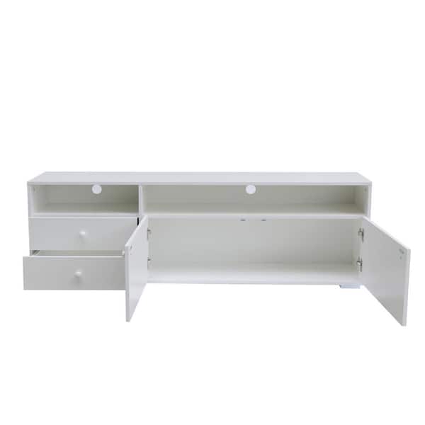 Unbranded 63 in. W x 12 in. D x 20.5 in. H White Wood Linen Cabinet with Doors, Shelves and Drawers