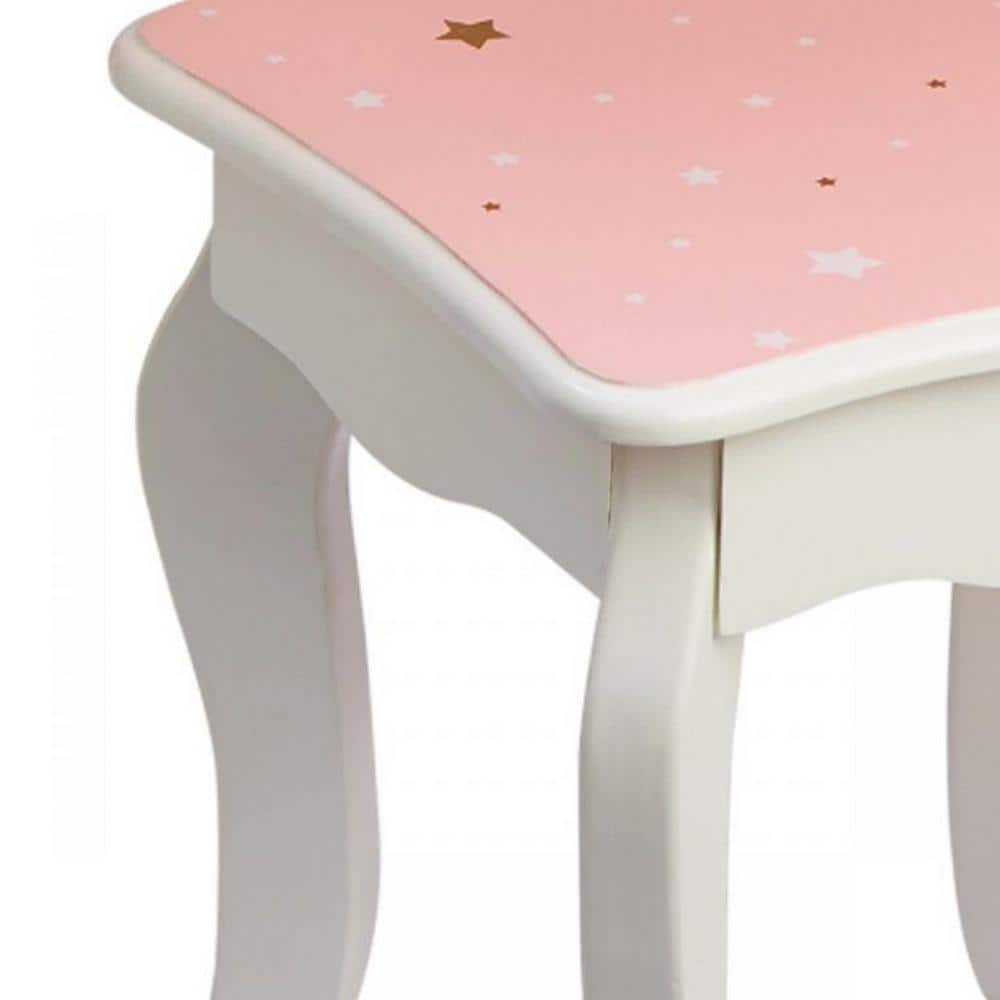 Gisele Blush Pink Star Print Kids Vanity Set with Bench