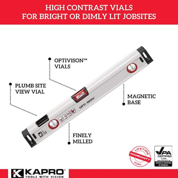 24 in. Heavy Duty Magnetic Aluminum Box Level with Optivision and Plumb Site