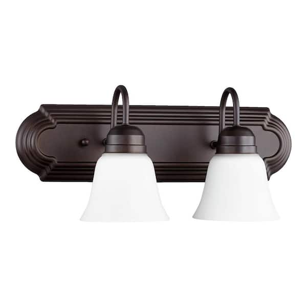 Quorum INTERNATIONAL Traditional 18 in. W 2-Lights Oiled Bronze Vanity Light with Satin Opal