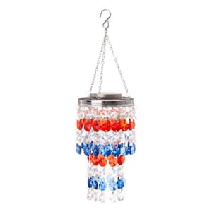 19.125 in. H Patriotic/Americana Solar Lighted Hanging Chandelier with Acrylic Multi-colored Jewel Beads