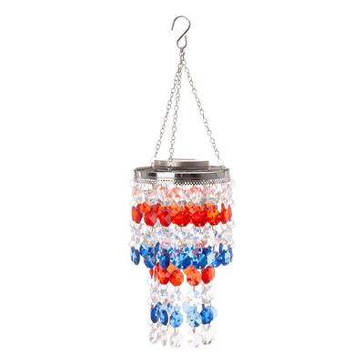 19.125 in. H Solar Lighted Hanging Chandelier with Acrylic Multi-Colored Jewel Beads