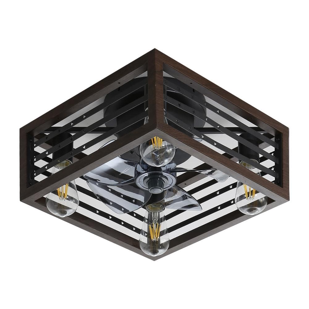 18 in. Indoor Brown Caged Ceiling Fan with Lights Remote Control for APP