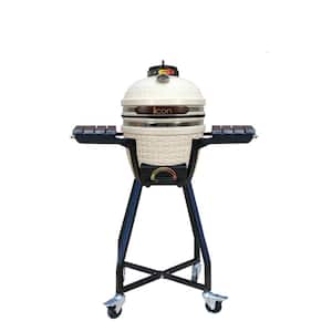 15.5 in. Icon Cadet 101 Kamado Charcoal Grill in White with QuickCart