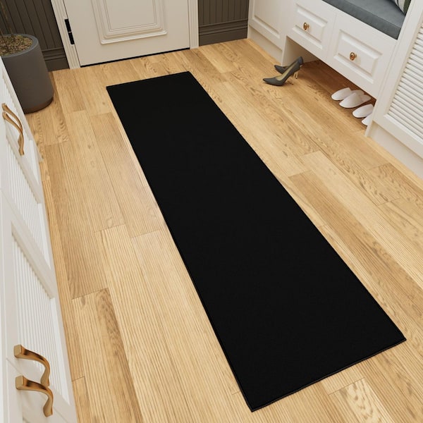 ヨ*ん様 ABS プロアム プライム 15ポンド2オンス Ottomanson Indoor 3 ft. x 8 ft. Black Non-Slip Runner Rug For