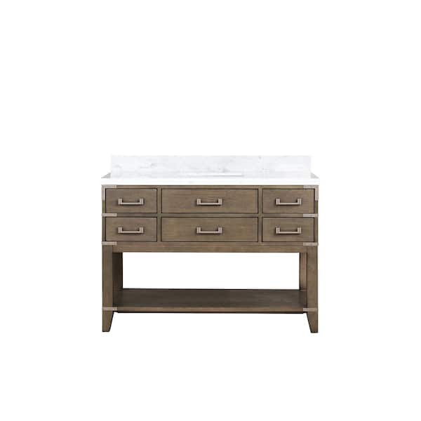 Irvington 48 in W x 22 in D Grey Oak Single Bath Vanity and Carrara Marble Top