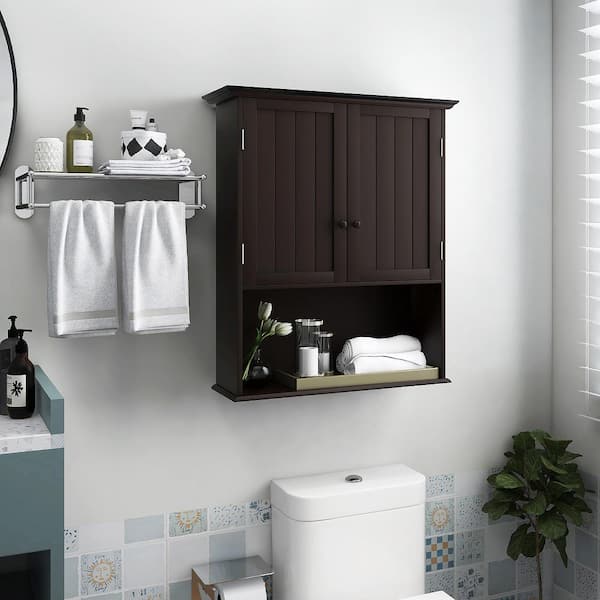 23.5 in. W x 8 in. D x 28 in. H Espresso Bathroom Storage Wall Cabinet Wooden Medicine Cabinet Storage Organizer