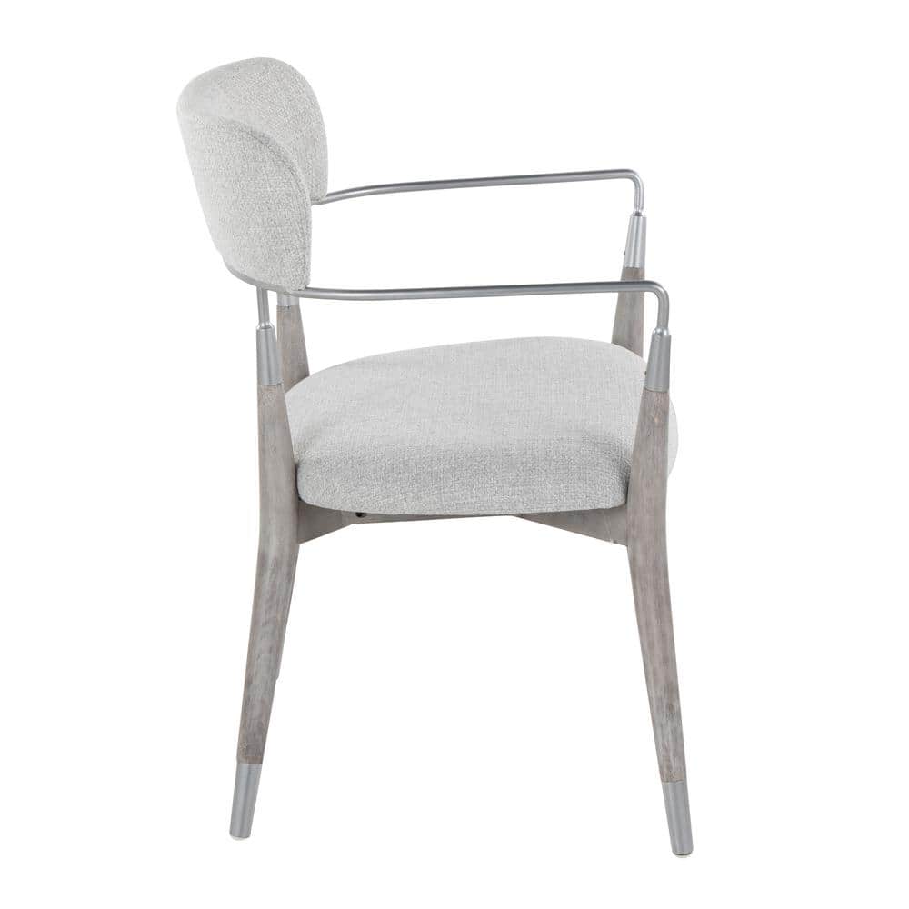 Light Grey Upholstered Arm Chair with Grey Brushed Wood and Silver Accents