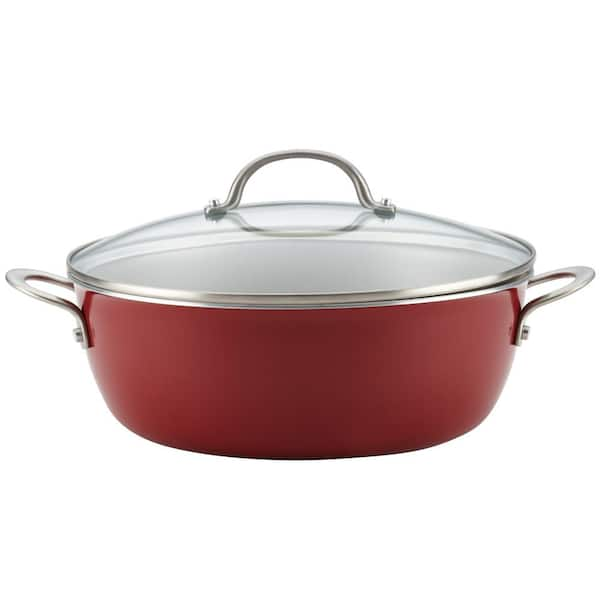 Ayesha Curry Home Collection 7.5 qt. Aluminum Nonstick Stock Pot in Sienna Red with Glass Lid