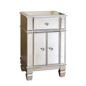 Preston 18 in. W Silver Rectangle Wood Top Mirrored Accent Table