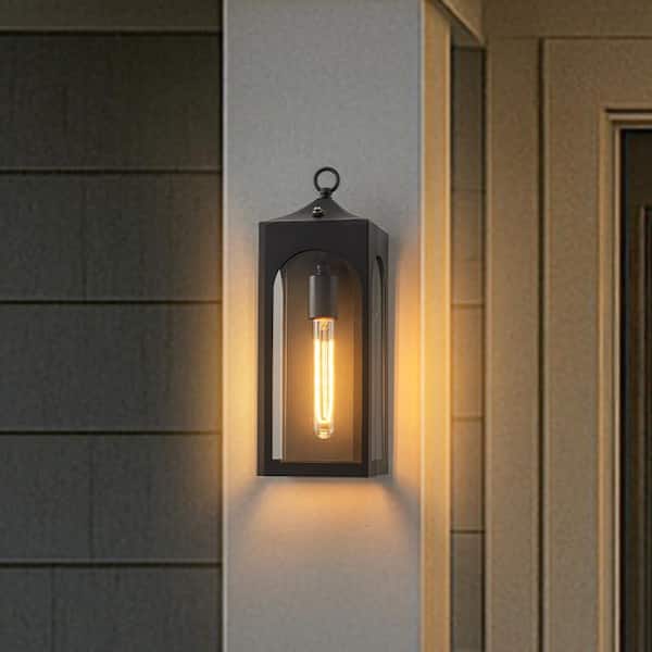 H16" 1-Light Dusk to Dawn Outdoor Wall Light with Clear Glass Exterior Wall Sconce with Open Bottom Waterproof Porch