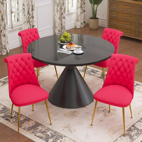 Boyel Living 5-Piece Round Black MDF Top Table Set Seats 4 (4-Rose Dining Chairs)