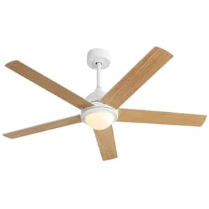 52 in. Indoor White Plus Wood Color Modern Ceiling Fan with LED Light and Remote Included
