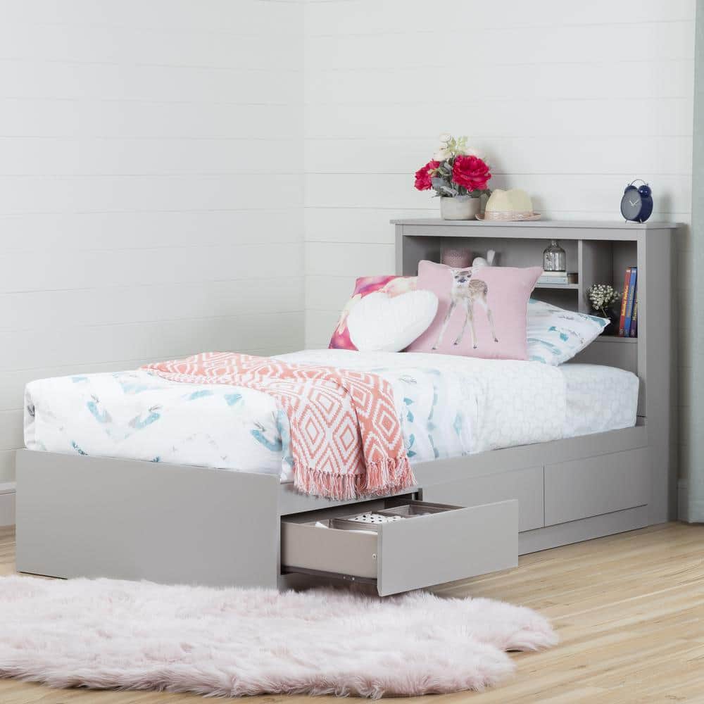 Soft Gray Twin Storage Bed with 3 Drawers