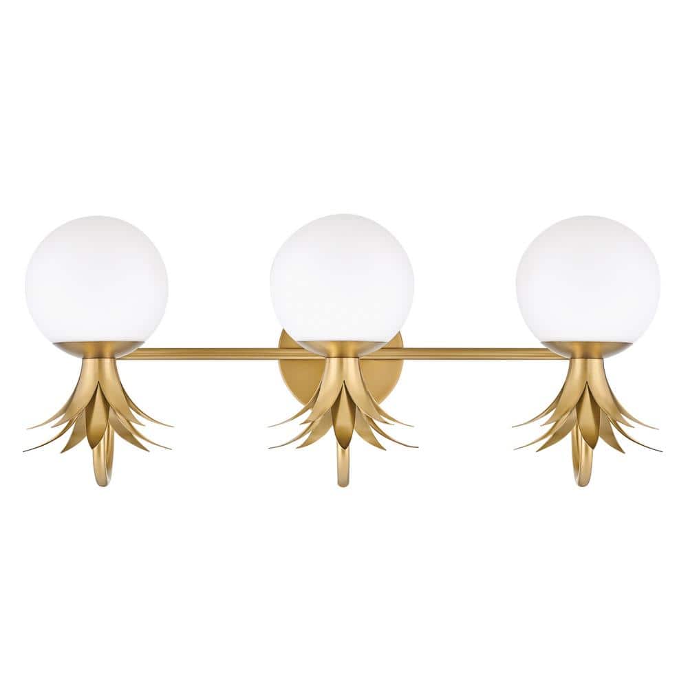 Heritage Brass 3-Light Vanity with Etched Opal Glass Shades