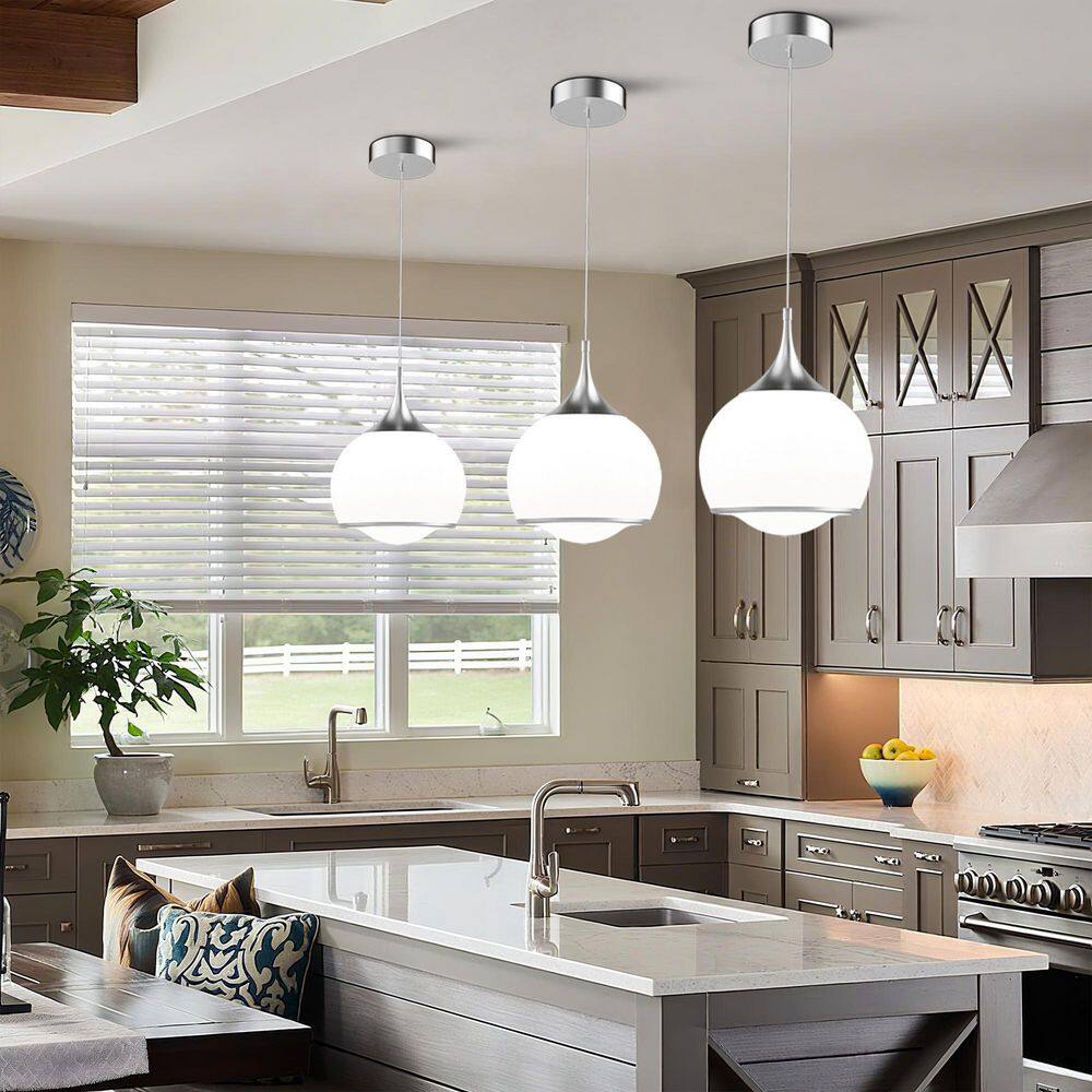 1-Light 9.8 in. Nickel Modern Global Glass Integrated LED Mini Pendant Light 3 CCT for Kitchen Island price history on PriceWatchPro
