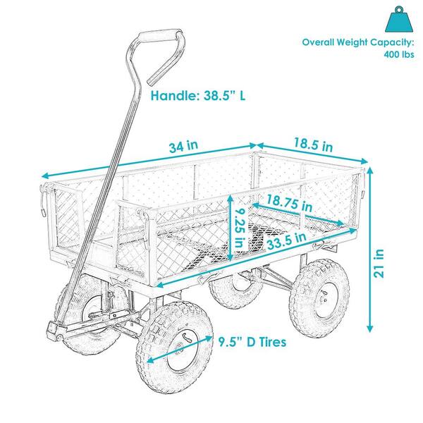 Black Steel Utility Cart with Removable Folding Sides