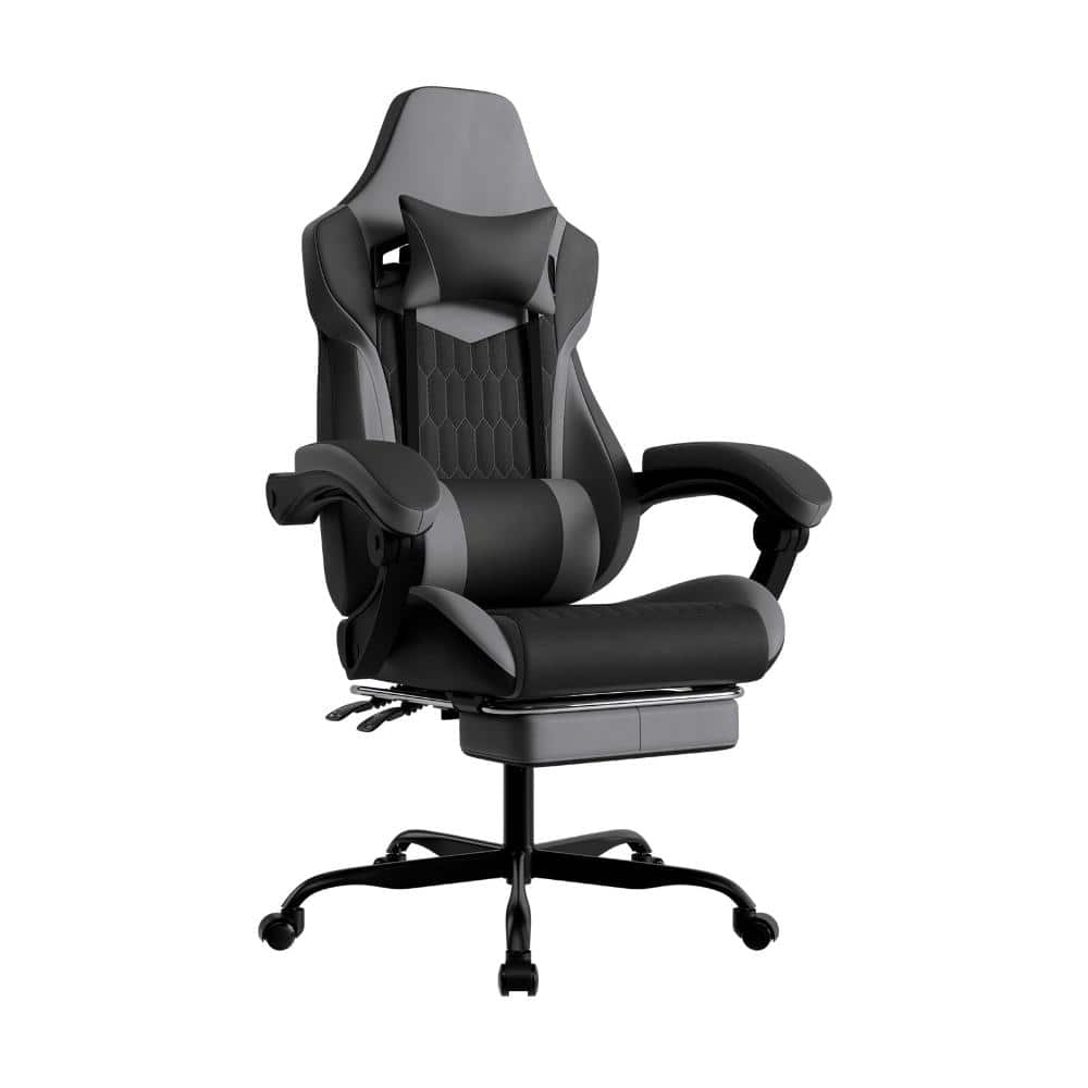 50.39 in. H Black High Back Gaming Chair with Footrest, PVC Leather Gamer Chair with Adjustable Headrest Lumbar Support