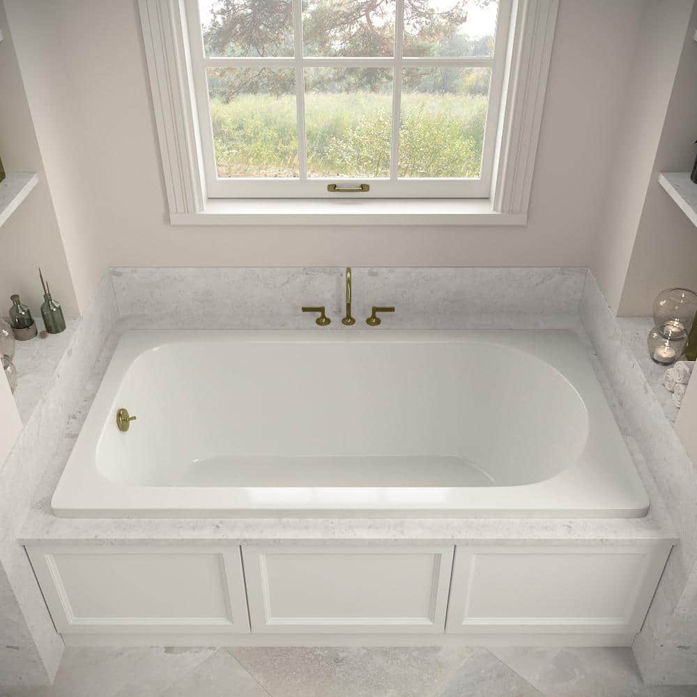 72" x 36" Glossy White Acrylic Soaking Drop-In Bathtub with Polished Brass Drain