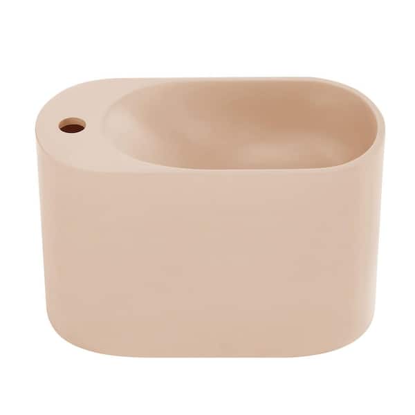 Terre 18 in. Solid Surface Oval Wall-Mounted Sink With 4 in. Basin Left Side Faucet Mount in Matte Pastel Peach