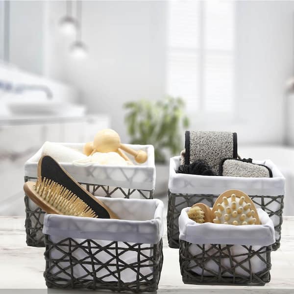 mDesign Water Hyacinth Braided Kitchen Storage Organizer Basket Bin with Handles for Cabinet, Pantry, Cupboard, Cabinet, Closet, Countertop - Hold