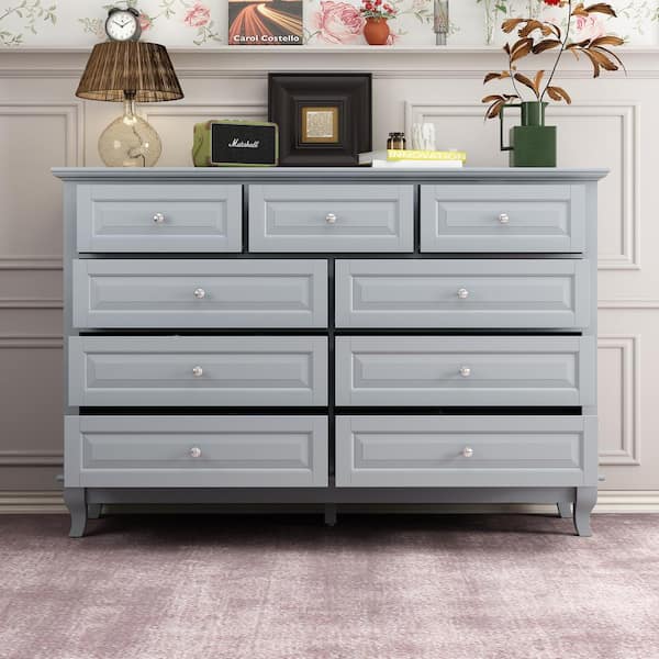 37 in. H Gray Wood Accent Storage Cabinet with 9-Drawers, Modern Style
