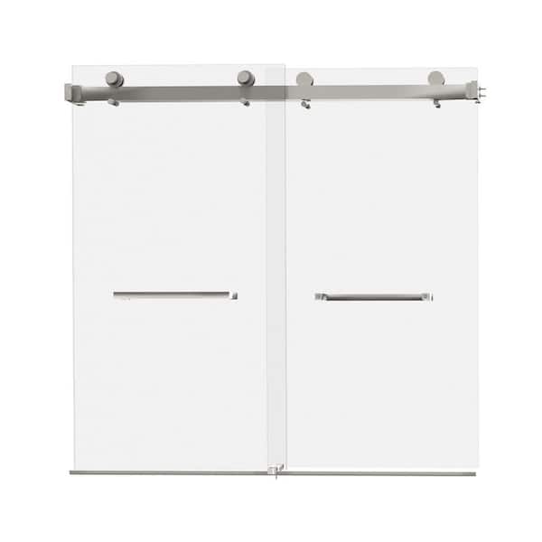 56 in. -60 in. W x 66 in. H Double Sliding Frameless Tub Door with 3/8 in. (10 mm) Tempered Clear Glass