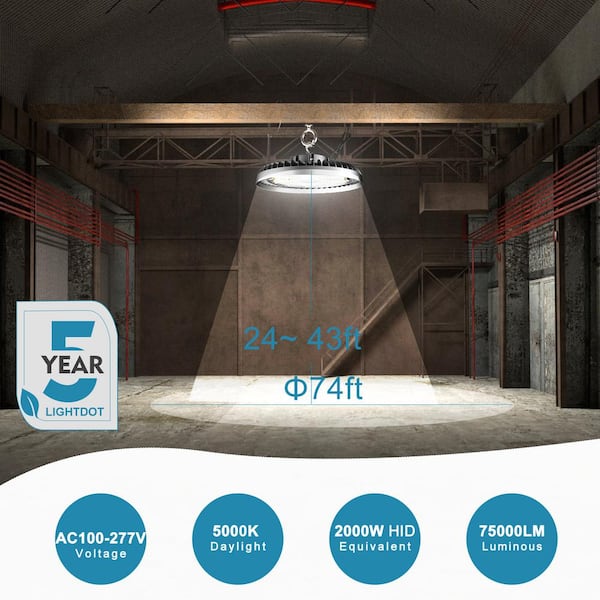 bulbeats 500-Watt LED High Bay Light 75000LM High Bay LED Shop Lights AC100-277V Commercial Bay Lighting for Warehouse (2-Pack)