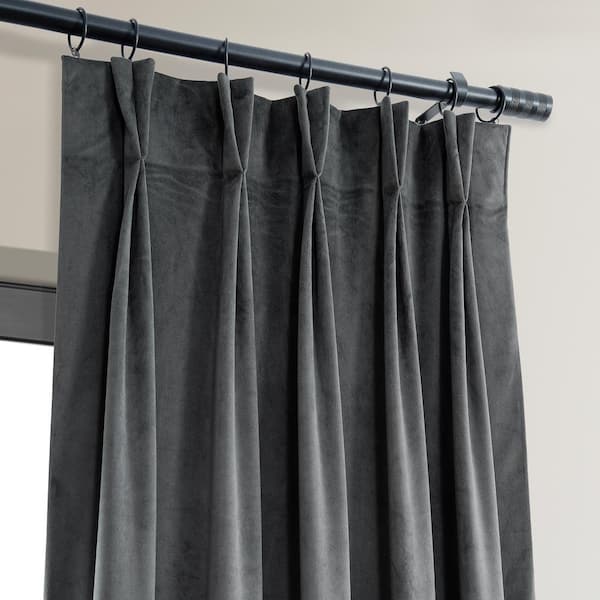 Exclusive Fabrics & Furnishings Signature Hunter Green 25 in. W x 84 in. L  (1 Panel) Pleated Blackout Velvet Curtain VPCH190622-84F - The Home Depot