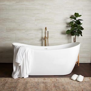 Nile 53 in x 28 in Freestanding Acrylic Soaking Bathtub with Center Drain in Brushed Brass