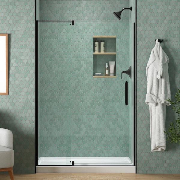 KOHLER Echelon 48 in. x 70 in. Pivot Frameless Shower Door in Matte Black with Clear Glass