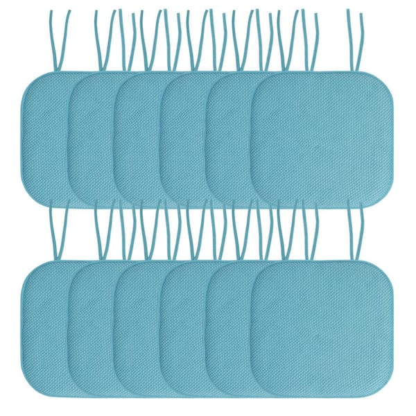 Sweet Home Collection Honeycomb Memory Foam Square 16 in. x 16 in. Non-Slip Back Chair Cushion with Ties (12-Pack), Teal