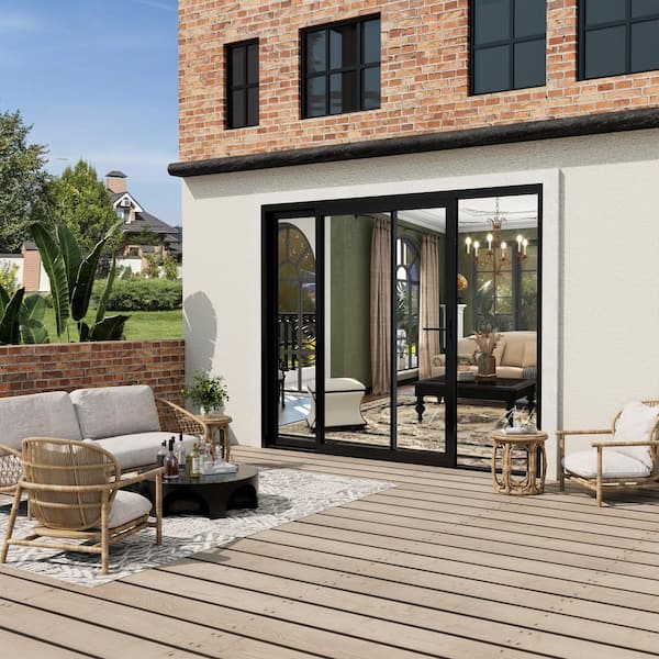 108 in. x 96 in. Matte Black Double Slide Aluminum Multi-Sliding Patio Door with Double Glazed Low-E Glass