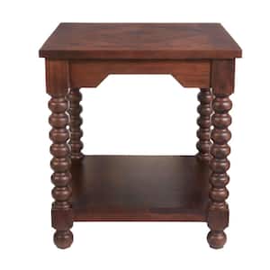 Glenmore Walnut Brown Square Wood End Table with Detailed Legs (22 in. W x 24 in. H)
