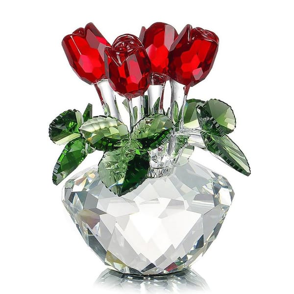 Unbranded 4.5 in. x 3.5 in. Red Crystal Rose Figurine in Gift Box: Spring Bouquet Decor