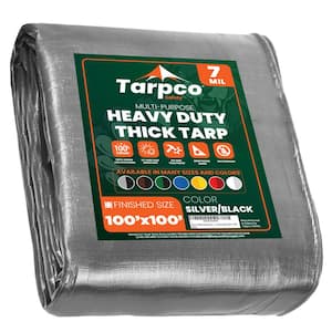 100 ft. x 100 ft. Silver/Black 7 Mil Heavy Duty Polyethylene Tarp, Waterproof, UV Resistant, Rip and Tear Proof