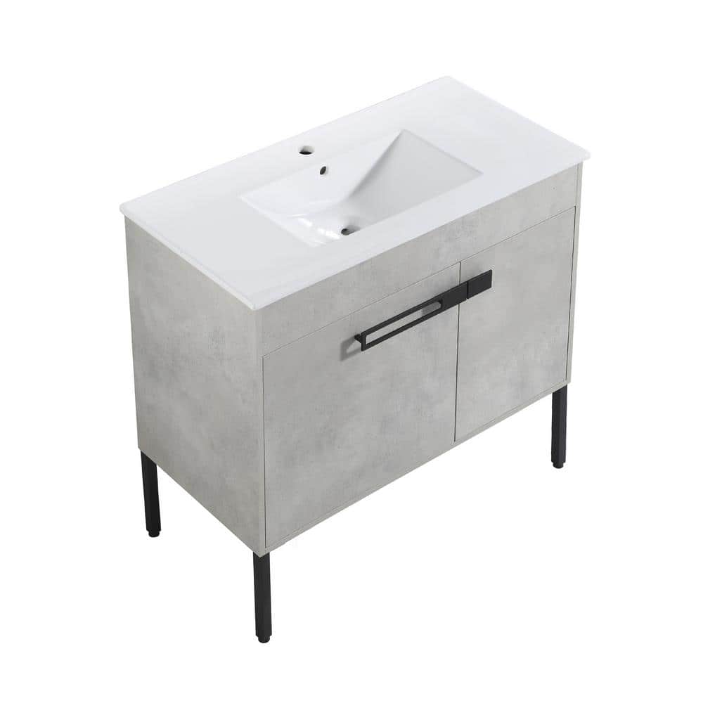 36 in. W x 18 in. D x 35 in. H Free-Standing Bath Vanity in Cement Grey with Ceramic Single Sink